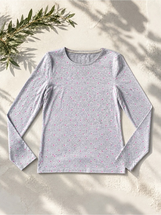 Talbots Tops - Talbots Gray Polka Dot Long Sleeve Tee | Size M | Soft Stretch Everyday Top